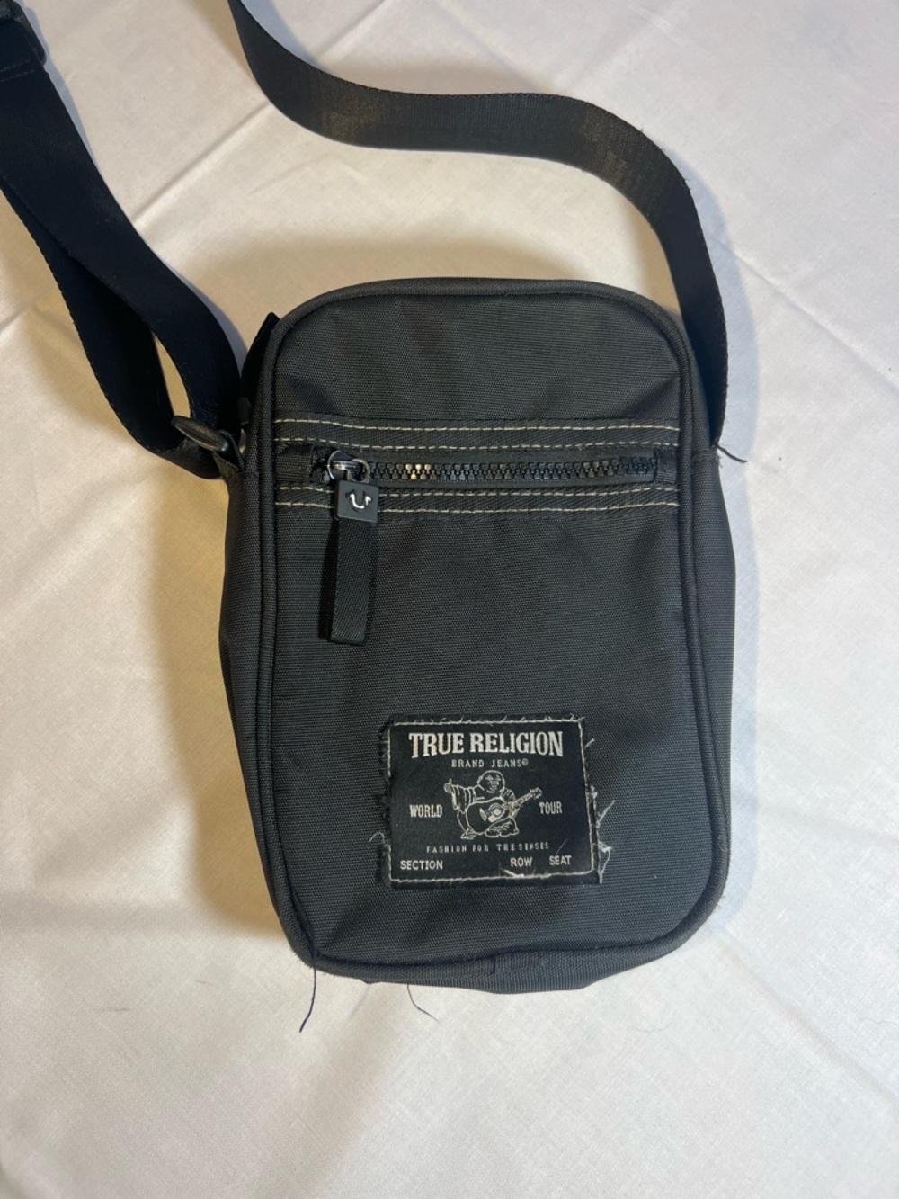 True Religion Unisex Fray Black Crossbody Bag